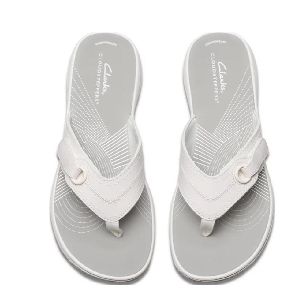 Clarks Cloudsteppers Breeze Reyna Flip-Flop Sandals White Textile Size 9 - Picture 5 of 7
